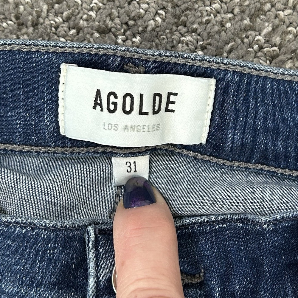 Agolde Sophie Crop Jeans Size 31 Dark Wash Frayed Hem Skinny Leg Mid-Rise Blue - Picture 4 of 12